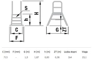 ALOSS 996 99675102 Drabina magazynowa mostek dwustronny bez kół wysokość robocza 2,83m) 75102-uniw - Drabiny - miniaturka - grafika 2