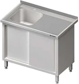 Stoły gastronomiczne - Stalgast Stół ze zlewem jednokomorowym (L) drzwi suwane 1300x700x850 mm 98075713 - miniaturka - grafika 1