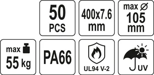 Yato OPASKI PLASTIKOWE 400X7,6 50SZT CZARNE - Inne mocowania - miniaturka - grafika 6