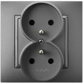 Gniazdka elektryczne - Ospel Gniazdo podwójne z uziemieniem kompletne Szary mat Aria - GP-2UZ/70 - miniaturka - grafika 1