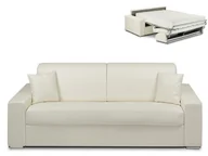 Sofy i kanapy - Vente-Unique 4-osobowa kanapa z ekspresowym mechanizmem rozkładania z materiału skóropodobnego EMIR - Kolor: biały - Miejsce do spania: 160 cm - Materac 22 cm - miniaturka - grafika 1