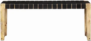 VidaXL Ławka, 110 cm, czarna skóra naturalna i lite drewno mango 321838 VidaXL - Ławki do przedpokoju - miniaturka - grafika 3
