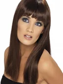 Dodatki do strojów karnawałowych - Smiffys Peruka włosy brązowe proste z grzywką 42155 - miniaturka - grafika 1