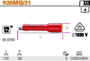 Beta PRZEDŁUŻACZ 1/2" L125MM,W IZOLACJI 1000V 920MQ/21 - Narzędzia warsztatowe - miniaturka - grafika 2