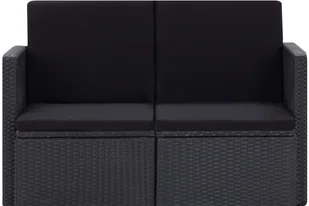 vidaXL 2 osobowa sofa ogrodowa z poduszkami czarna polirattan 45784 45784 - Sofy ogrodowe - miniaturka - grafika 3