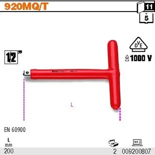 Beta POKRĘTŁO 1/2" TYPU T,W IZOLACJI 1000V 920MQ/T - Narzędzia warsztatowe - miniaturka - grafika 2