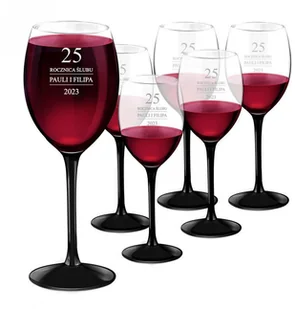 Murrano Kieliszki szklane x6 do wina z czarną nóżką onyx z grawerunkiem dla p 6xSKI-ONYX-031 - Gadżety dla niej i dla niego - miniaturka - grafika 4