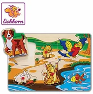 Puzzle - Eichhorn 100005452 puzzle wtykowe 30 x 20 cm z 6 częściami, motywy: zwierzęta/pojazdy, bez możliwości wyboru motywu, zakres dostawy 1 szt, sklejka lipy z certyfikatem FSC w 100% certyfikowana 100005452 - miniaturka - grafika 1