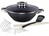 Patelnie - Kamille Wok patelnia żeliwna z powłoką marmurkową 28cm + gratisy 4806MR - miniaturka - grafika 1
