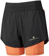 Spodnie sportowe damskie - RONHILL RONHILL Spodenki biegowe damskie TECH ULTRA TWIN SHORT czarno-pomarańczowe - miniaturka - grafika 1