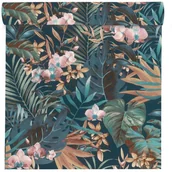 Tapety - Rasch Tapeta Liście 833133 niebiesko-beżowa winylowa na flizelinie - miniaturka - grafika 1