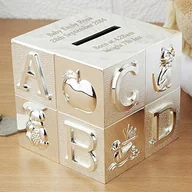 Skarbonki - SKARBONKA kostka duży ABC 7,5 x 7,5 x 7,5 cm posrebrzany A6016260 - miniaturka - grafika 1