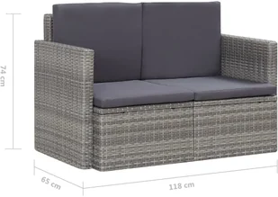 vidaXL 2-osobowa sofa ogrodowa z poduszkami, polirattan, szara - Ławki ogrodowe - miniaturka - grafika 6