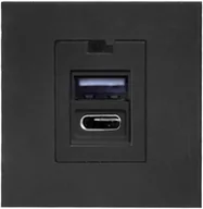 Wyłączniki światła i elektryczne - Orno NOEN USB x 2 - typ A + C, podwójny port modułowy 45x45mm z ładowarką USB, 2,1A 5V DC, czarny - miniaturka - grafika 1
