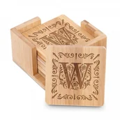 Pozostałe akcesoria barmańskie - Murrano Podkładki bambusowe pod piwo kawę zestaw x6 grawer inicjał ornament PDK-BMB-030 - miniaturka - grafika 1