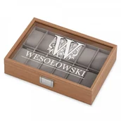 Pudełka i szkatułki - Murrano Drewniana Szkatułka Kuferek na Zegarki GRAWER Monogram SZKT-DR12-008 - miniaturka - grafika 1