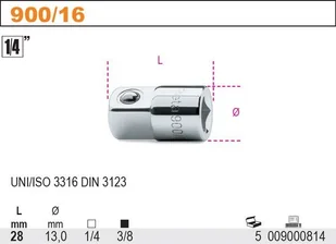 Beta ŁĄCZNIK PRZEJŚCIOWY Z 1/4" NA 3/8" 900/16 - Klucze i nasadki - miniaturka - grafika 2