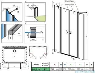 Radaway Eos DWD II drzwi prysznicowe 140 W2 przejrzyste 13799670-01-01/13799730-01-01 | - Ścianki i drzwi prysznicowe - miniaturka - grafika 2