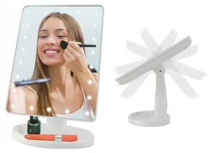 Podświetlane Lusterko Kosmetyczne Obrotowe Białe - Lusterka do makijażu - miniaturka - grafika 2