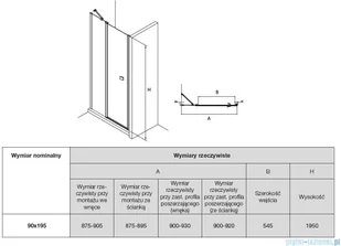 Roca Capital drzwi prysznicowe ze ścianką stałą 90x195cm przejrzyste AM4609012M - Ścianki i drzwi prysznicowe - miniaturka - grafika 2