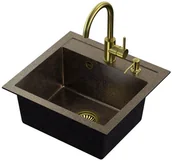 Zlewozmywaki z baterią - STEINER Zlewozmywak granit + bateria + syfon czarny JOHNNY 110 - miniaturka - grafika 1