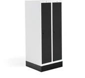 Meble do szkół i przedszkoli - AJ Produkty Szafka do szatni 03, 2 moduły, 2 drzwi, 1340x600x550 mm, czarny, z podstawą - miniaturka - grafika 1