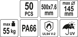 Yato OPASKI PLASTIKOWE 500X7,6 50SZT BIAŁE - Inne mocowania - miniaturka - grafika 4