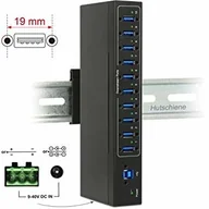 Huby USB - Delock zewnętrzny koncentrator przemysłowy 10 x USB 3.0 Type-A z 20 KV ESD Protection - koncentrator - 10 x SuperSpeed USB 3.0 - montowany na szynie DIN, montowany na ścianie - prąd stały (63919) - miniaturka - grafika 1
