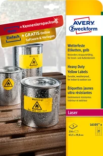 Avery Zweckform Etykiety Heavy Duty Zweckform; A4, 8 ark./op., 63,5 x 29,6 mm, żółte, poliestrowe L6105-8 - Etykiety do drukarek - miniaturka - grafika 2
