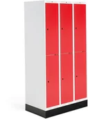 Meble do szkół i przedszkoli - AJ Produkty Szafka do szatni ROZ, 3 moduły, 6 drzwi, 1740x900x550 mm, czerwony, z podstawą - miniaturka - grafika 1