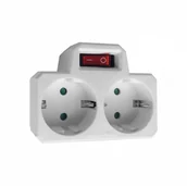 Rozgałęźniki - Orno Rozgałęźnik 2x2P+Z (Schuko) z włącznikiem, biały - miniaturka - grafika 1