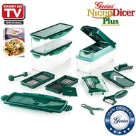 Siekacze tarki i szatkownice - Genius Nicer Dicer Plus - wielofunkcyjna krajalnico-szatkownica | 18 elementów | krojenie| | ścieranie | krojenie w zapałkę | krojenie w spiralę | szatkowanie | krojenie w kostkę | przyrząd do krojeni A33886 - miniaturka - grafika 1