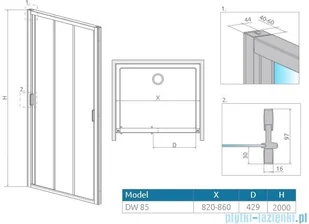 Radaway Evo DW drzwi wnękowe 85 szkło przejrzyste 335085-01-01 | - Ścianki i drzwi prysznicowe - miniaturka - grafika 2