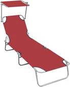Leżaki ogrodowe - vidaXL Składany leżak z zadaszeniem, czerwony, aluminium - miniaturka - grafika 1