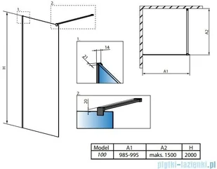 Radaway Modo X II kabina Walk-in 100x200 szkło przejrzyste 10mm 389304-01-01 | - Ścianki i drzwi prysznicowe - miniaturka - grafika 2
