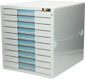 Półki na dokumenty - YELLOW ONE Szafka na dokumenty 10szuflad na zamek szaro/niebieska plastik - miniaturka - grafika 1