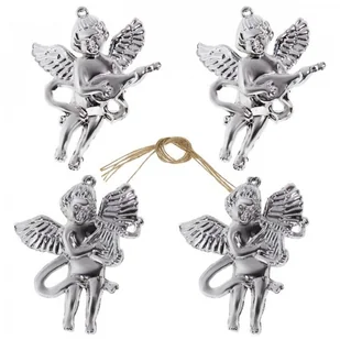 inny Ozdoby zawieszki choinkowe Aniołki 4 szt. Srebrne 2067-2 - Ozdoby bożonarodzeniowe - miniaturka - grafika 3