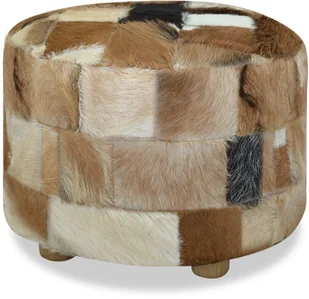 vidaXL Okrągły puf, prawdziwa skóra, 50 x 50 x 45 cm - Taborety i hokery - miniaturka - grafika 4