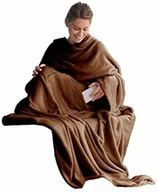 Koce - CelinaTex miękki koc XL z polaru (mikrofibry), z rękawami i z kieszenią na telefon komórkowy, wymiary 170 x 200 cm + 50 cm brązowy, 5000019 - miniaturka - grafika 1