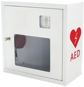 Meble i wyposażenie gabinetów medycznych - PROJEKT AED ASB1011 - metalowa szafka z alarmem dźwiękowym + kluczyk na defibrylator wewnątrz budynku - 37 x 37 x 17 cm. - miniaturka - grafika 1