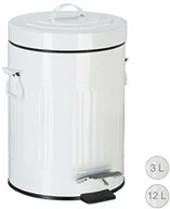 Koszyki łazienkowe - Relaxdays kosz na śmieci z pedałem w stylu vintage, kosz na odpady do kuchni lub łazienki, metalowy kosz na śmieci z funkcją pedałowania, kosz na śmieci, biały, 5 l - miniaturka - grafika 1