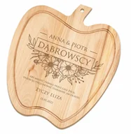 Deski do krojenia - Murrano Deska drewniana do krojenia jabłko z grawerem dla pary na ślub r DSK-JAB-037 - miniaturka - grafika 1