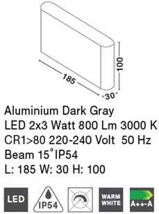 Lucide Elewacyjna LAMPA ścienna SOHO 740404 prostokątna OPRAWA tarasowa LED 6W zewnętrzna outdoor IP54 ciemnoszara 740404 - Lampy ogrodowe - miniaturka - grafika 2