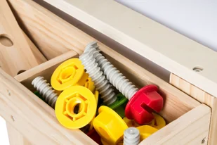 Mamabrum Drewniany zestaw majsterkowicza XXL - 75 elementów + pas narzędziowy WORKBENCH GYT1863 - Mały majsterkowicz - miniaturka - grafika 17