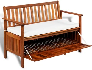 vidaXL Ławka z drewna akacjowego ze schowkiem, 120 x 63 x 84 cm vidaXL - Ławki do przedpokoju - miniaturka - grafika 4