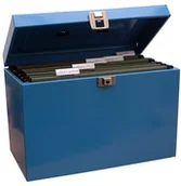 Pojemniki biurowe - Cathedral Schowek/teczka zawieszana Box (wykonana z metalu, A4) Niebieski A4BL - miniaturka - grafika 1