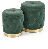 Pufy i podnóżki - Halmar Designerski zestaw dwóch puf POLLY w stylu glamour butelkowa zieleń/złote V-CH-POLLY-PUFA-C.ZIELONY - miniaturka - grafika 1