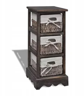 vidaXL Szafka drewniana, brąz, pojedyncza, z wiklinowymi koszami (x3) - Komody - miniaturka - grafika 4