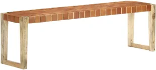 VidaXL Ławka, 150 cm, brąz, skóra naturalna i lite drewno mango 321834 VidaXL - Ławki do przedpokoju - miniaturka - grafika 8
