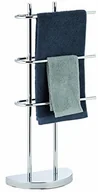Wieszaki łazienkowe - Relaxdays wieszak na ręczniki chromowany, trójramienny, półokrągła nóżka, wieszak na ręczniki wolnostojący, metalowy, wys. x szer. x gł.: 83 x 40 x 18 cm, srebrny (10024656) - miniaturka - grafika 1